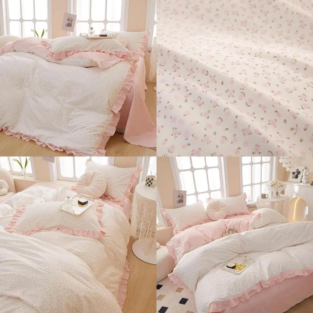 

Комплект пододеяльников Queen Size из хлопка с цветочным принтом — постельное белье в винтажном стиле с рюшами и 2 наволочками