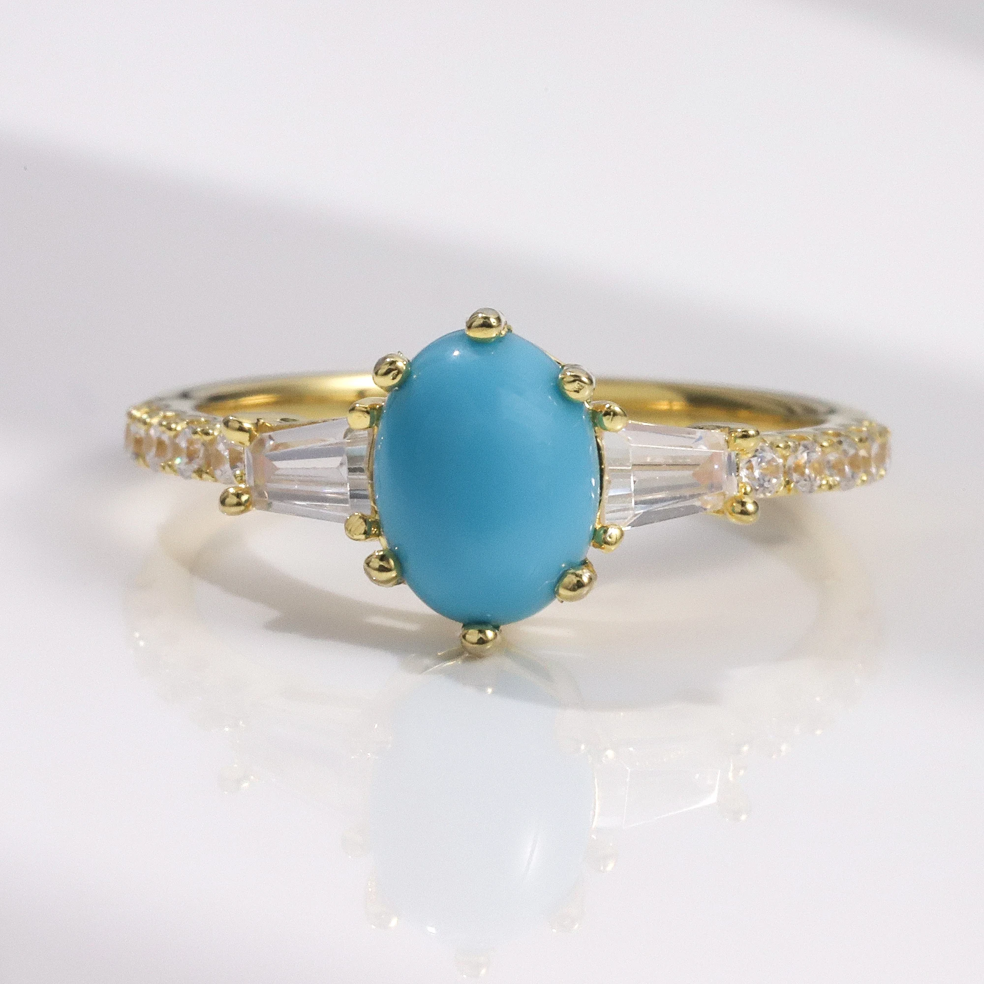 

GEM'S BALLET Blue Turquoise Rings 14K Gold Filled 925 Sterling Silver Oval Cut Prong Set Engagement Ring Fine Jewelry for Woman