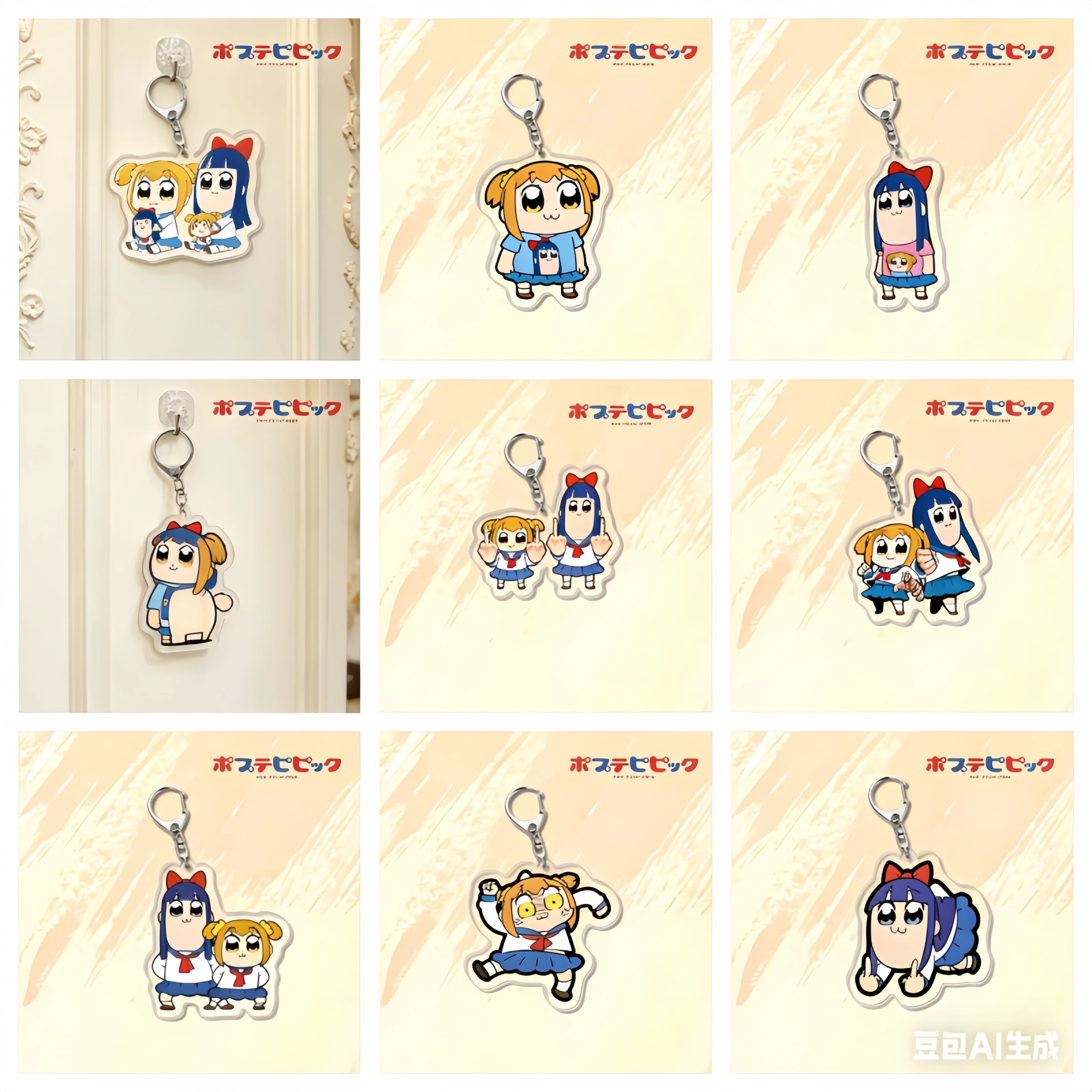 19 piezas/Llaveros de acrílico de Anime Pop Team Epic Popuko Pipimi, accesorios para teléfono móvil, regalos, personaje de dibujos animados de 6 cm, venta al por mayor