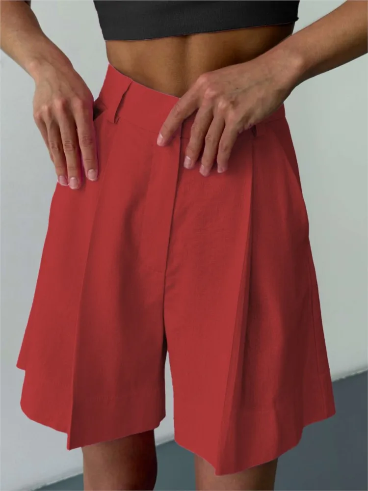 2026 MsChuh Summer Women's Clothing Solid Color Short Pants Loose Simple Style All-match Comfortable Fashion Casual Temperament