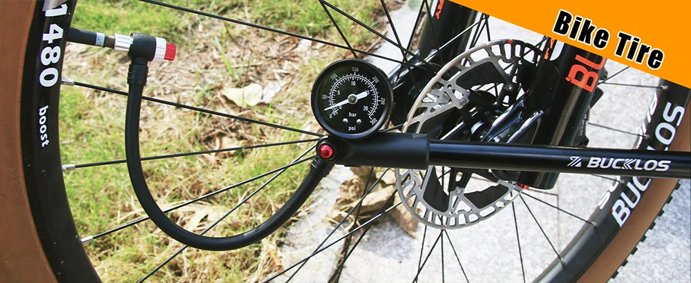 Bucklos Fahrrad-Luftpumpe, 300 psi, Hochdruck-Schrader-Ventil, Fahrradpumpe für Vorderradgabel und Hinterradaufhängung mit Manometer – Detail 4