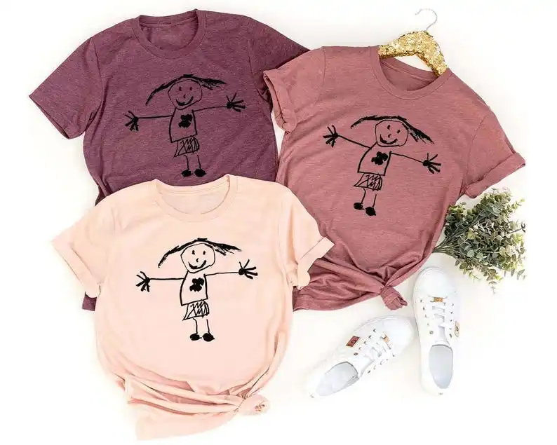 Custom Kids Drawing Art Printing T-Shirt Personalized Gift for Mom Dad Christmas Birthday Presents Custom Your Design Shirts
