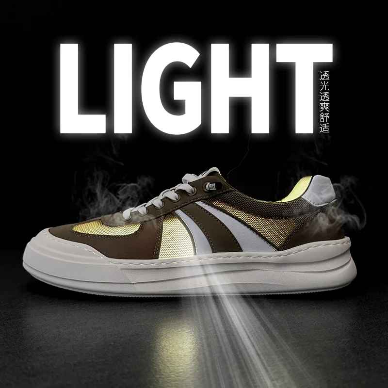 

Men's Breathable Mesh Stripe Casual Sneakers Lightweight Non Slip Walking Shoes Comfortable LaceUp Platform Shoes for Daily Wear