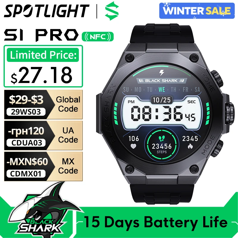 [World Premiere] Global Version Black Shark S1 Pro Smart watch 1.43'' AMOLED Wireless Charging 15 Days Battery Life NFC Chat GPT