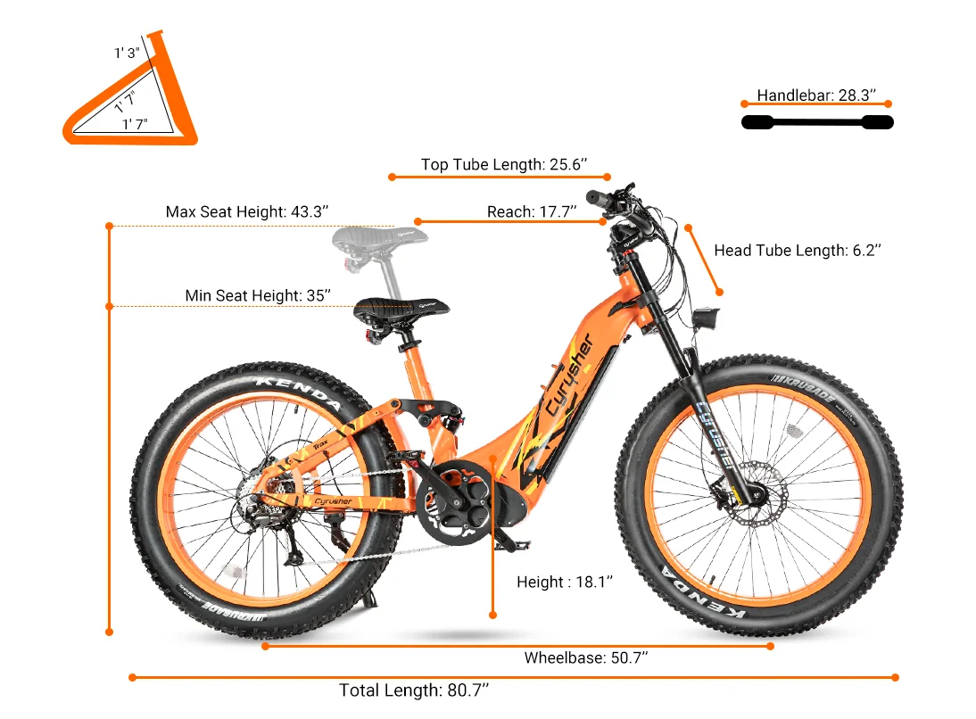 Cyrusher Trax Hybrid All-Terrain Electric Bike 750W 52V 20Ah Torque Sensor Up to 56 Miles Full Suspension Fat Tire Lithium-ion