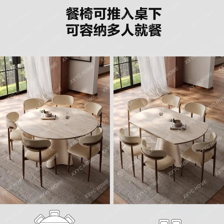 

LX rock slab dining table variable round table household solid wood dining table small unit cream style bar