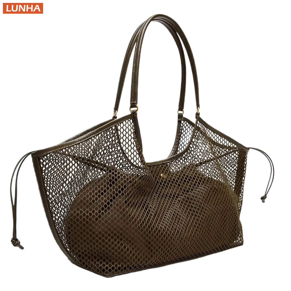 

Женская сетчатая пляжная сумка-тоут, сумки на плечо с внутренней сумкой на шнурке, большая вместимость, роскошный дизайн, повседневная сумка для женщин