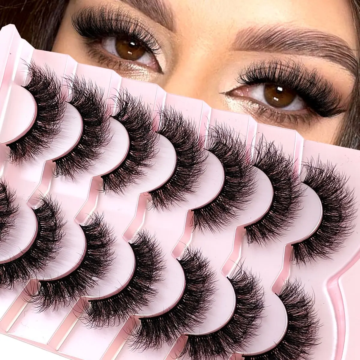 7 Pairs Lashes Manga Lashes 3D Faux Mink False Eyelashes Natural Look Wispy Mink Eyelashes Fluffy Cat Eye Makeup Fake Eyelashes