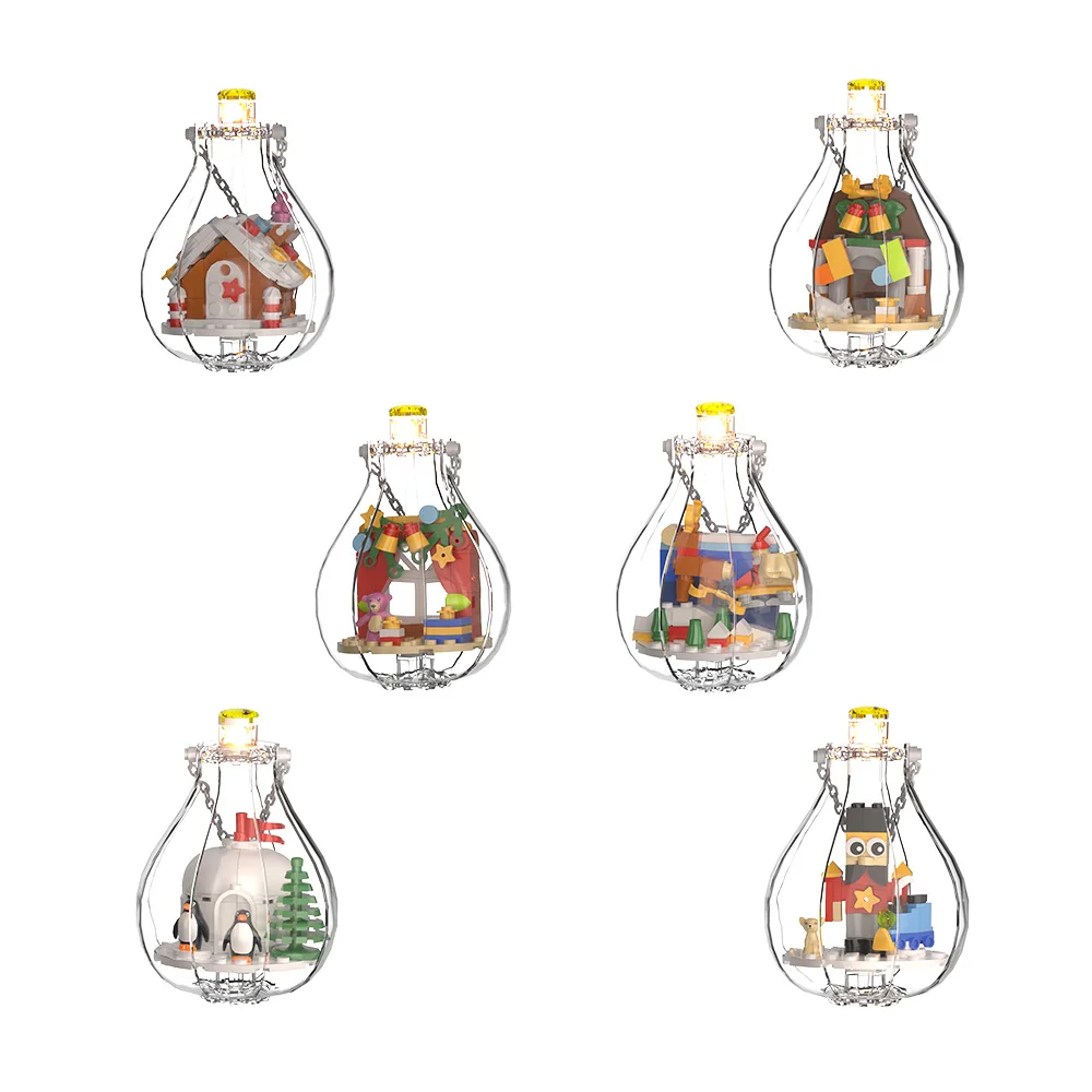 MOC Lampadina di Natale Modello Building Blocks Babbo Natale Casa di pan di zenzero Pinguino Luce decorativa Giocattolo di mattoni Regalo di Capodanno
