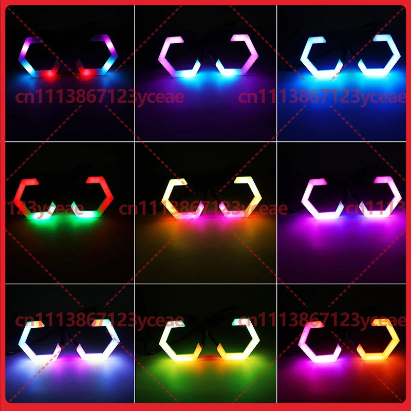 For Auto Modified RGB Marquee Angel‑Eye Hex Diamond Shroud LED Dual Beam Headlamp Projector Lens Hardware Repair Component