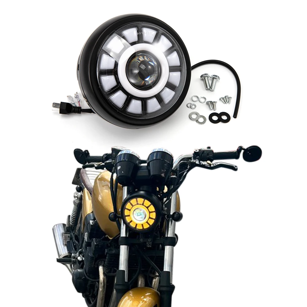 

For Harley Sportster XL Choppers Custom Motorcycle 6.5'' Cafe Racer Vintage LED Protection Headlight High Low Beam With Bracket