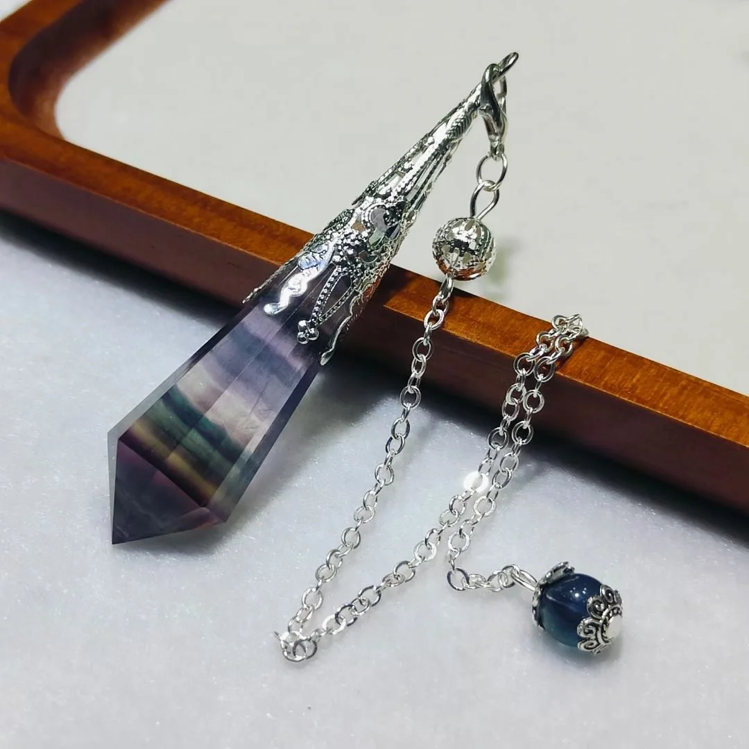 Chinese Style Lucky Natural Rainbow Fluorite Crystal Pendulum Pendant 5-6cm Fortune Blessing Healing Energy Stone Jewelry For