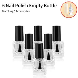 6PCS+6 Accessories Empty Nail Polish Bottles with Brush Funnel with 6 Nail Polish Bottles, 3 Funnel, 3 Droppers, 5ML