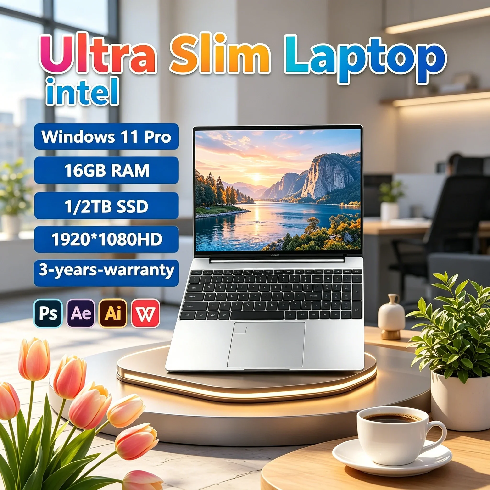 

New Arrival Full Config Laptop 15.6 Inch Backlit Keyboard 7500mAh Big Battery Win11 Pro Student Notebook