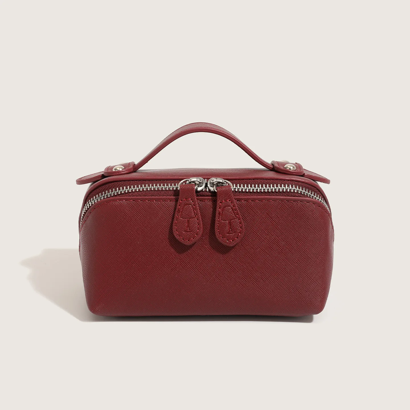 Simple Solid Color Makeup Bags for Women High End Vintage Double Zippers Cosmetic Bag Fashion Travel Portable Toiletry Bags