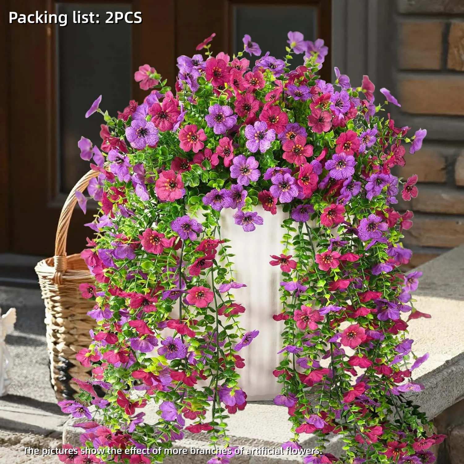 2 stuks UV-bestendig gemengde kleur hangende kunstbloemen planten realistische zijdeachtige lente zomer buiten decor voor thuis patio tuin
