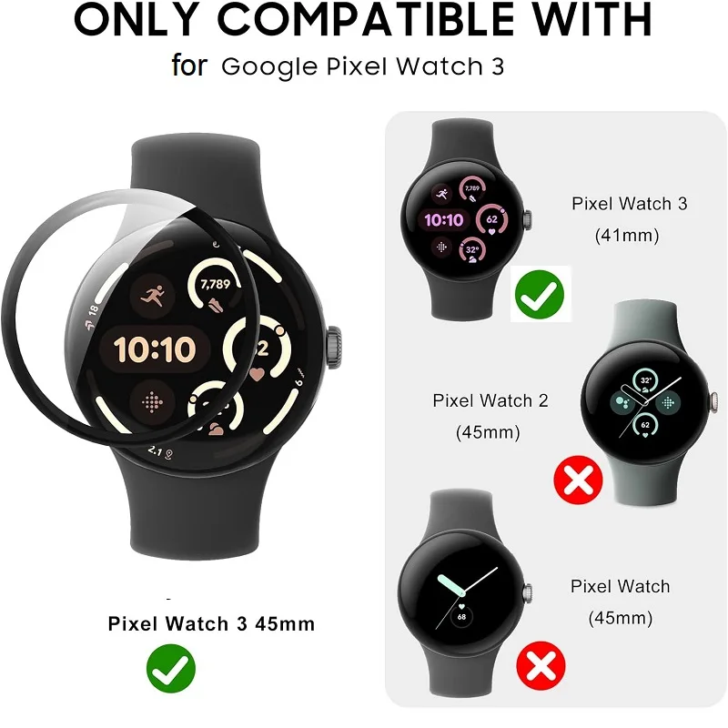 3PCS 3D โค้งป้องกันหน้าจอสำหรับกูเกิลพิกเซลวอทช์ 3 45 มม./41 มม.สมาร์ทวอทช์ความคุ้มครองเต็มรูปแบบป้องกันรอยขีดข่วนป้องกันฟิล์ม