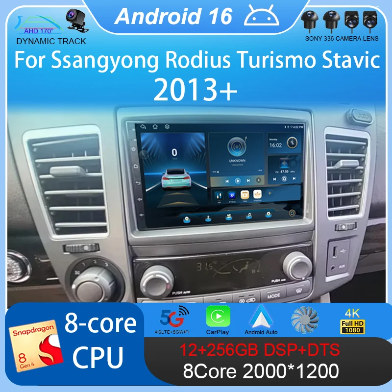 Android 16 For Ssangyong Rodius Turismo Stavic 2013+ Radio Carplay Car Multimedia Player Intelligent System Auto Navigation GPS