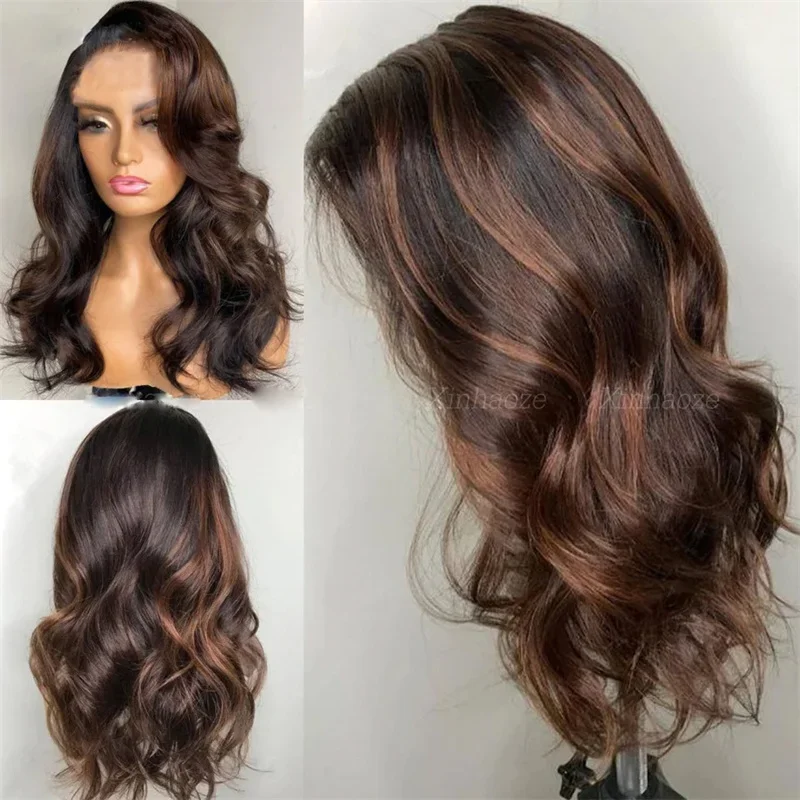 Soft Long Highlight Brown Glueless 28'' Body Wave 5x5 Silk Base Jewish Human Hair Wig Baby Hair HD Lace European Hair Preplucked