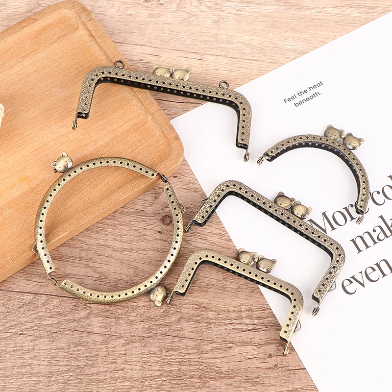 1Pc 8.5/10.5/12.5CM Cat Head Metal Purse Frame Handle for Clutch Bag Handbag Making Clasp Lock Bags Accessories