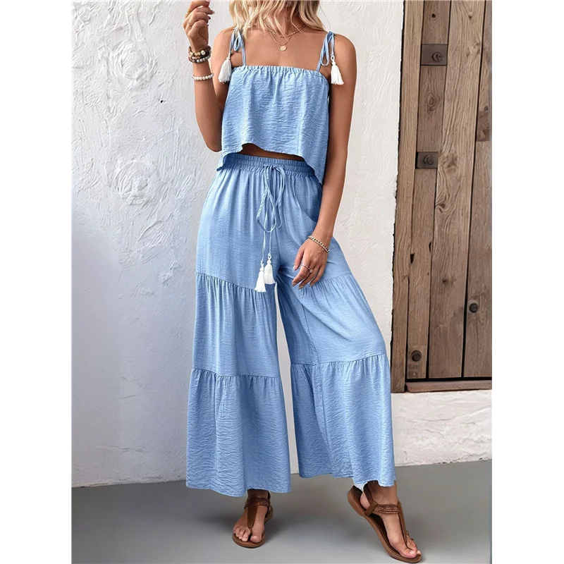 

ASDS-Women's 2 Piece Outfits Linen Pants Jumpsuit Matching Lounge Set Casual Summer Beach Vacation Trendy Clothes