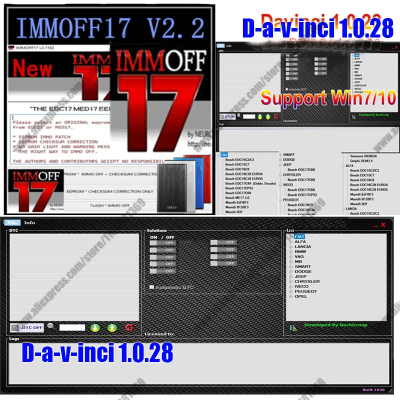 

IMMOFF17 программное обеспечение EDC17 с генератором ключей Immo Off Ecu программа нейротюнинг + Davinci 1,28 PRO автомобильные программные инструменты и установка видео