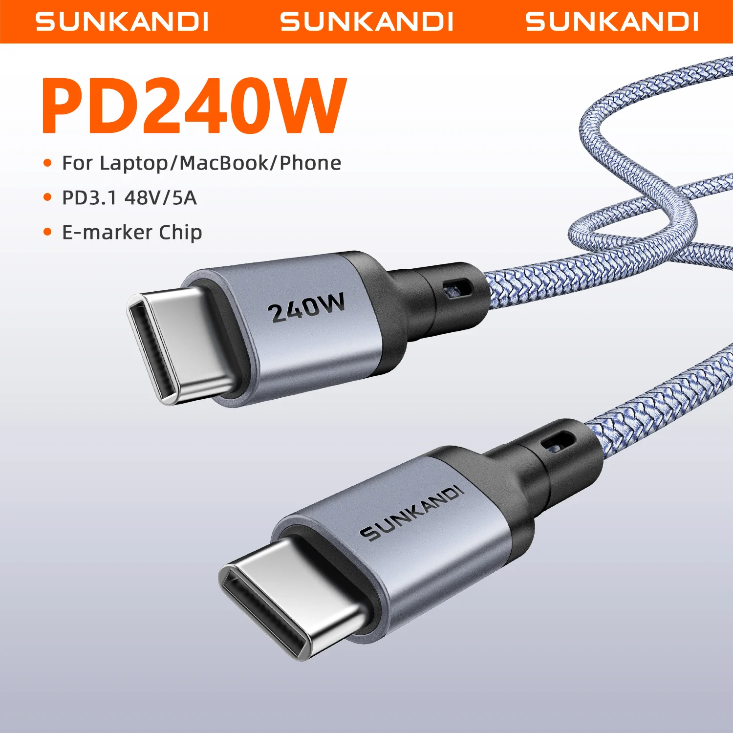 SUNKANDI 240W USB C Cable, 240W /100W Fast Charging Type C Charger Cord for IPhone17 16, iPad, MacBook Pro/Air, Galaxy S26, Lapt