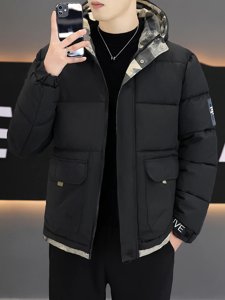 

Мужская зимняя хлопковая куртка с капюшоном Thiened, теплое молодежное пальто на подкладке с молнией и украшением, длинное пальто обычного кроя све