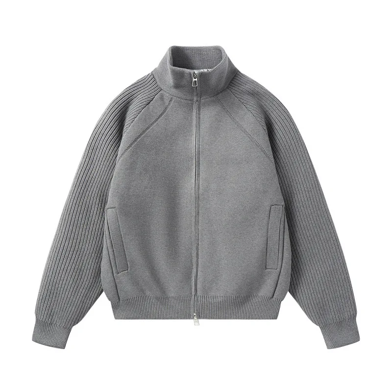 

2025 Winter New Style Patchwork Knitted Down Jacket with Stand-Up Collar American Retro Casual Outwear Coats Sweaters