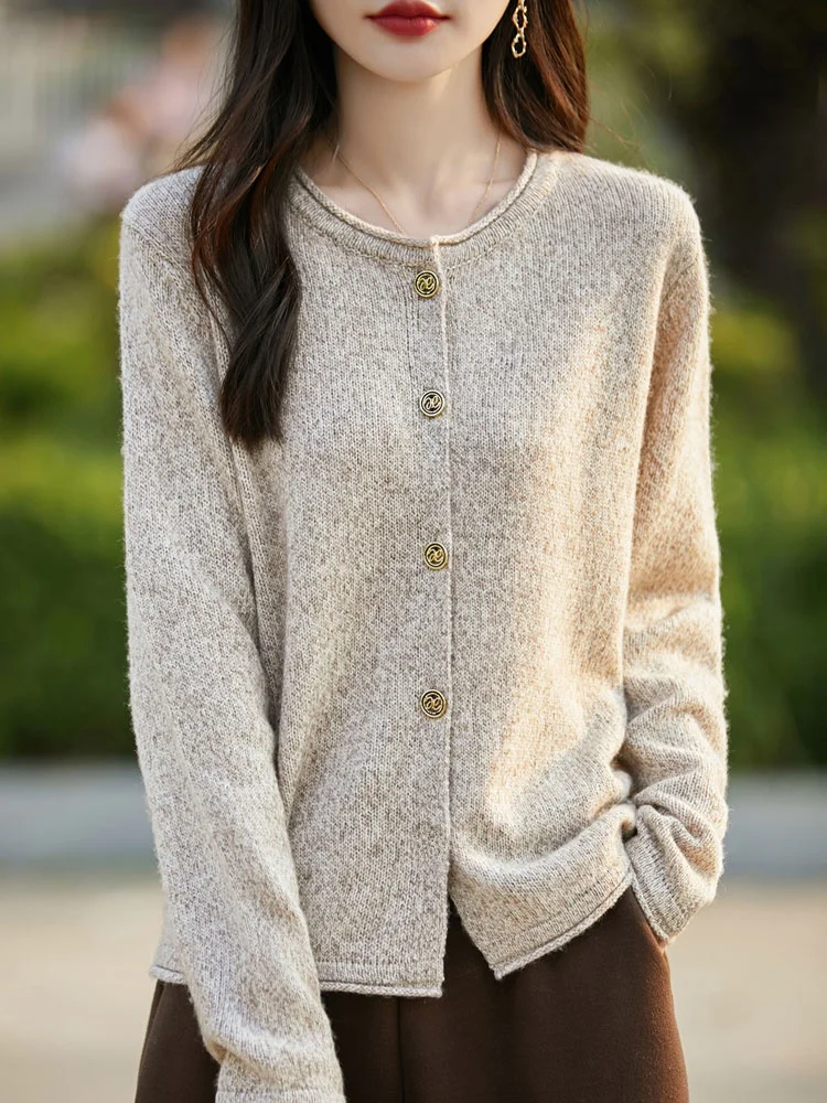 

Casual Sle Women's Open Cardigan round Ne Knitted Sweater Loose Fit Faionable Cuffed Sve Long Winter Outerwear