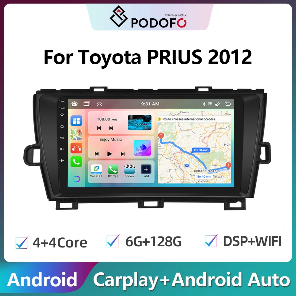 

Podofo 2din Android Car Radio For Toyota Prius 2009-2015 6G+128G Carplay Stereo Player Autoradio WIFI GPS Navigation FM/RDS