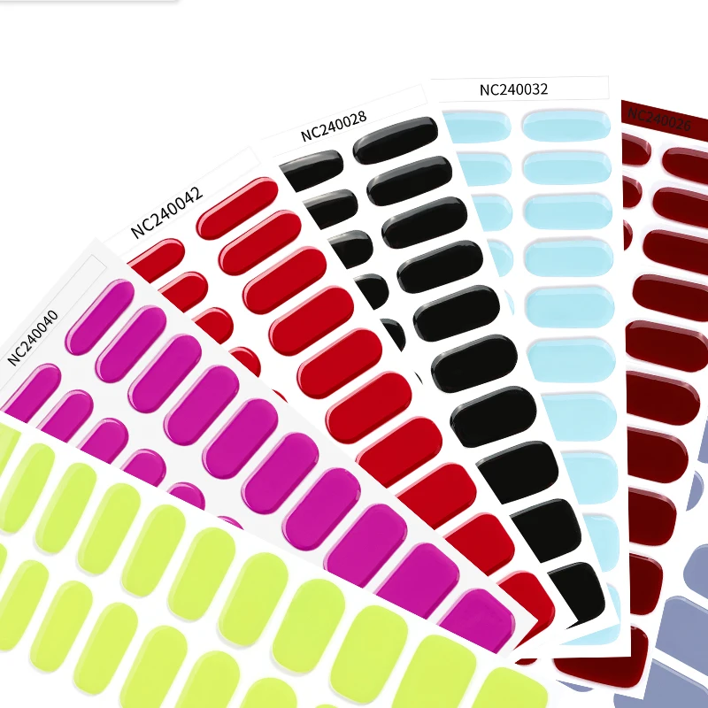 

20Tips Semi-Cured Gel Nail Wraps Long Lasting Full Cover Pure Color Gel Nail Sticker Waterproof Gel Manicure Decals Decoration