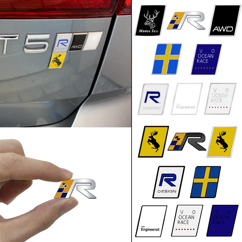 3D R DESIGN Swedish Flag Elk Emblem METAL Rear Trunk Car Badge sticker For V40 V60 C30 S60 S80 S90 XC90 XC60 D4 D5 D6 D2