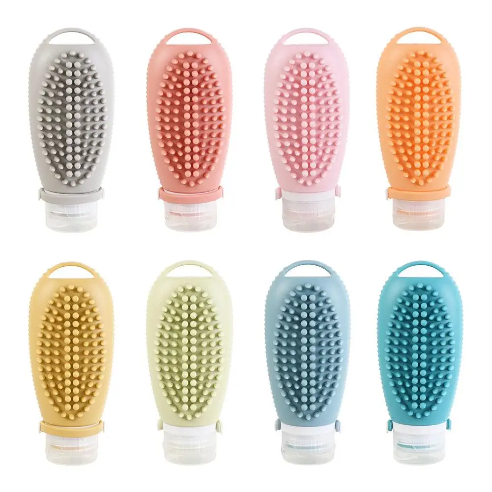 Travel-friendly Lotion Dispensing Bottle Leak Proof Soft Silicone Massage Brush Squeeze Tube Portable Travel Shampoo Bottle