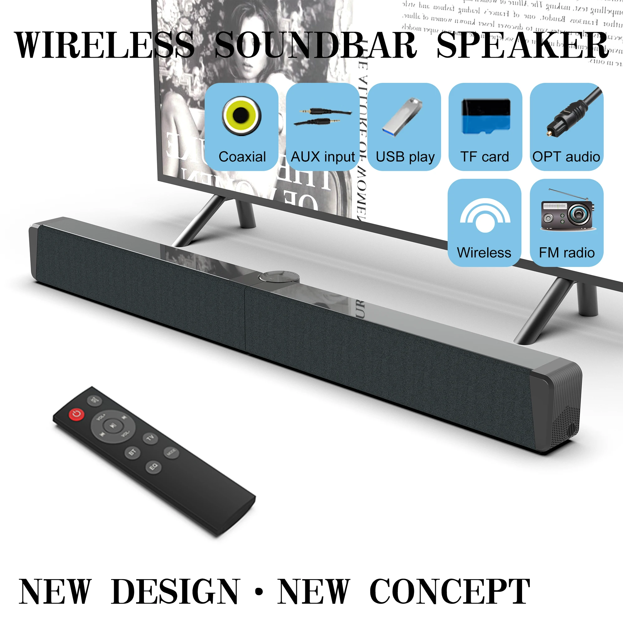 40W TV Speaker Wired Wireless Bluetooth Sound Home Theater Support For Coaxial Optic FM 3.5mm Audio Input