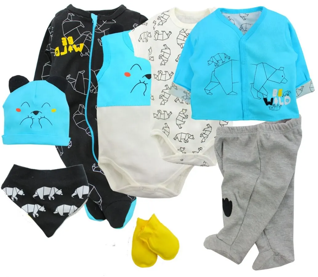 Baby Girl Boy Babies Newborn Clothing 8-pcs Hospital Outlet Custom Fabric Antibacterial Babies Healthy Safe Outfit Sets Dresses