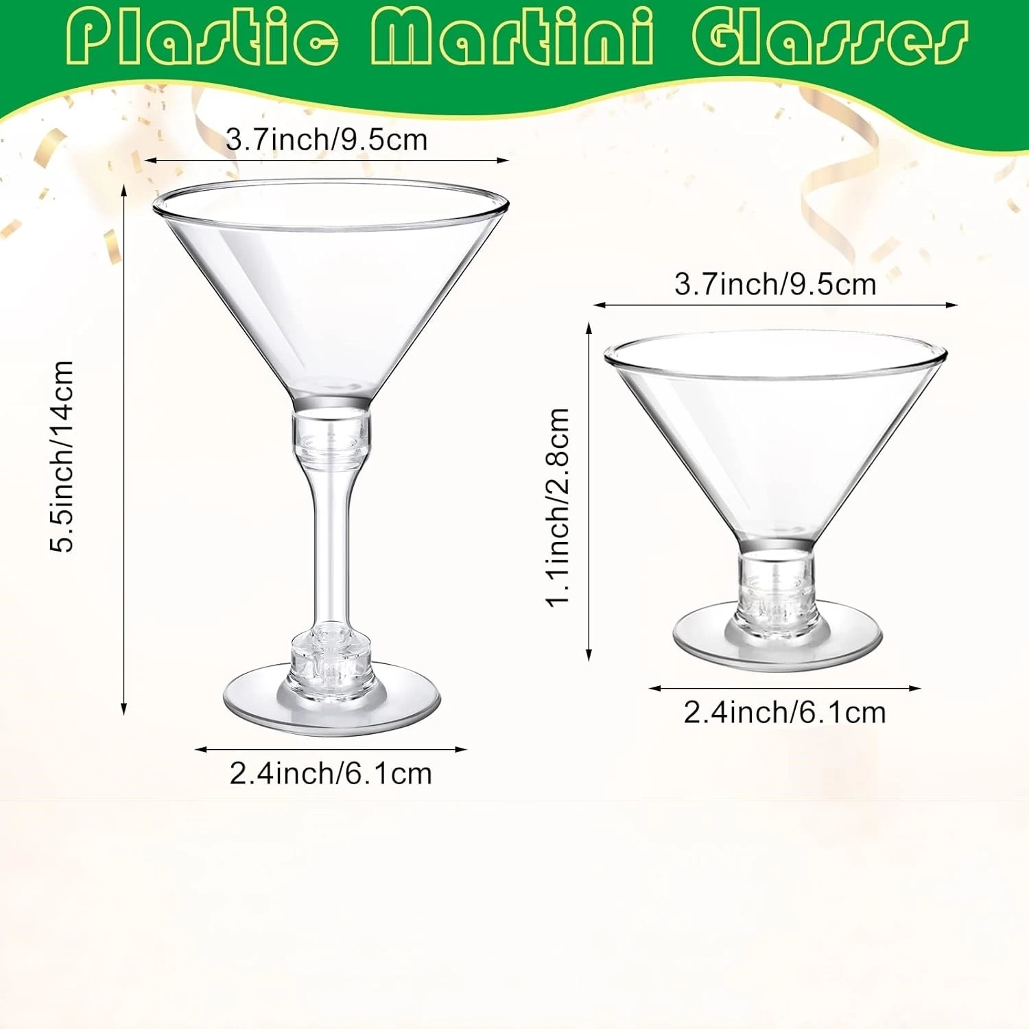 20Pack Plastic Martini Glasses, 5 oz Cocktail Appetizer Dessert Shooter Cups, Tall Stemed Wine Glasses for Margarita, Champagne