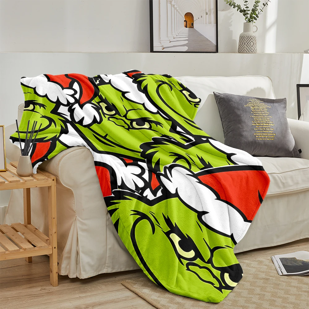 G-Grinch Christmas Hats Green Super Soft Flannel Blanket Fuzzy Warm Throw Blanket for Bed Couch Cozy Plush Bed Cover All Season