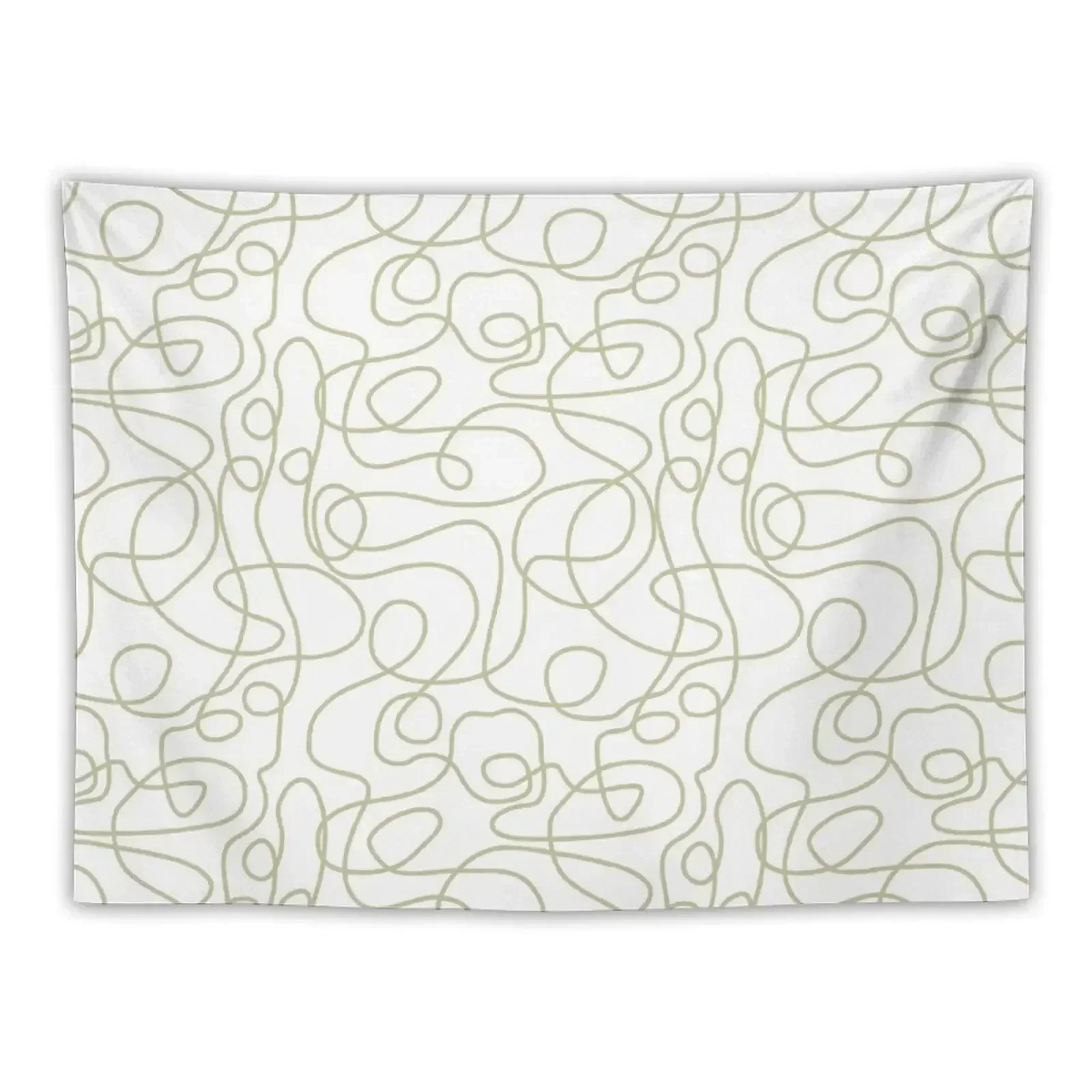 Doodle Line Art Pattern | Pale Pistachio on White Tapestry Bedroom Decor Wall Decoration Items Decoration Bedroom Tapestry