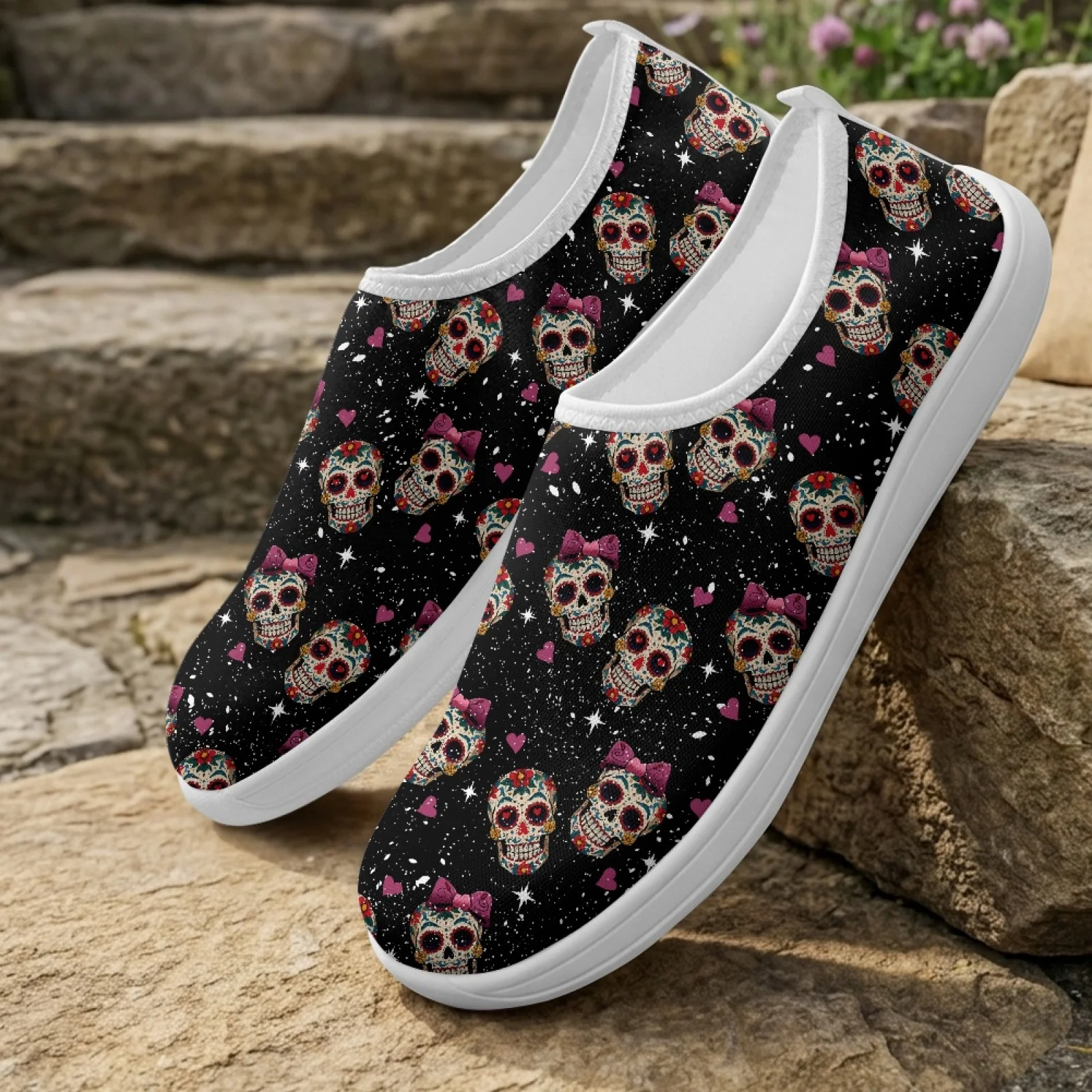 XIXIRIMIDO Women's Slip-on Wide-toed Shoe Nurse Shoes Men's Sneakers Casual Shoes Zapatillas de Mujer Tenis Feminino Sugar Skull