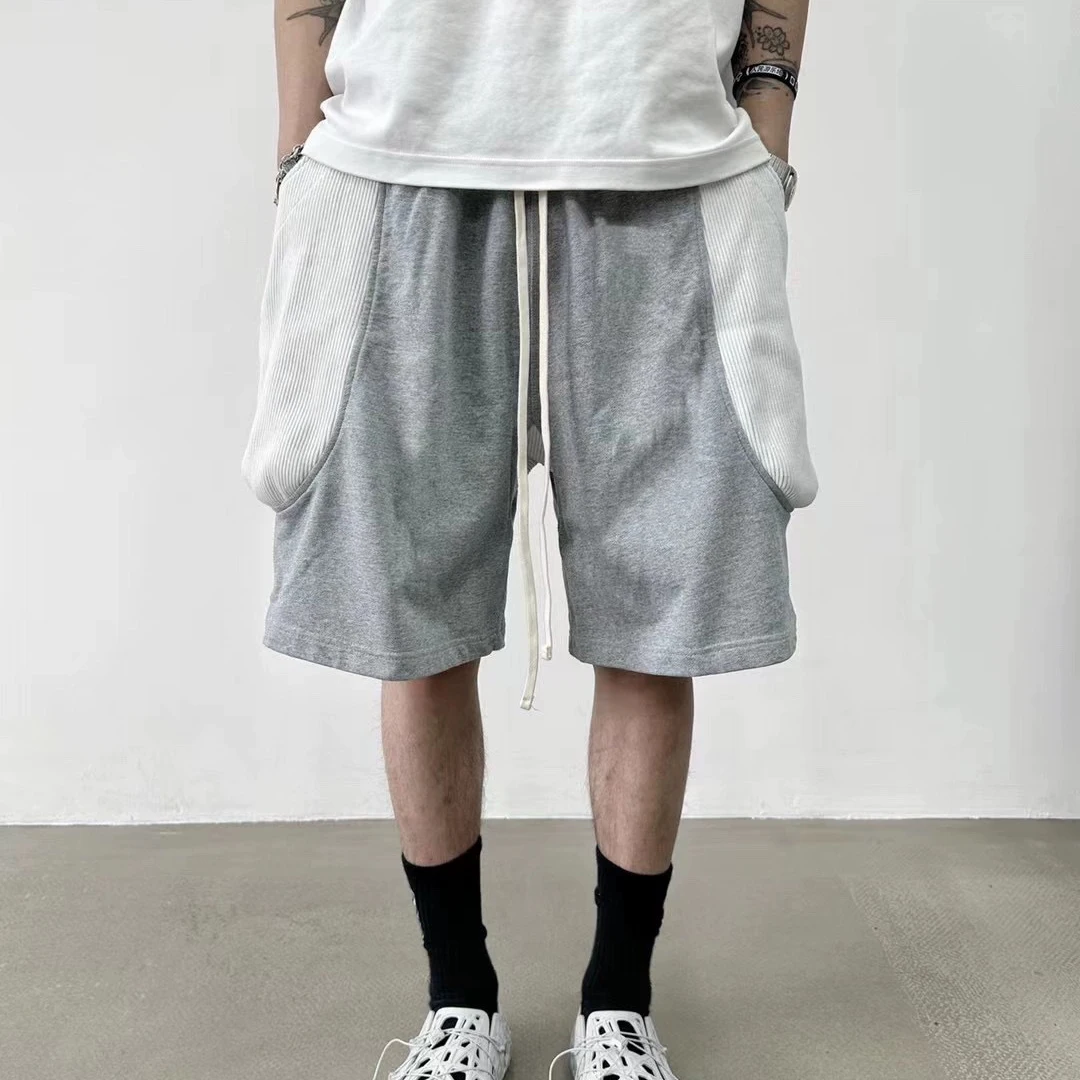 

Spliced Side Double-layer Big Pocket Casual Sport Shorts for Men and Women Drawstring Wide Leg Baggy Knee Length Pants Oversize