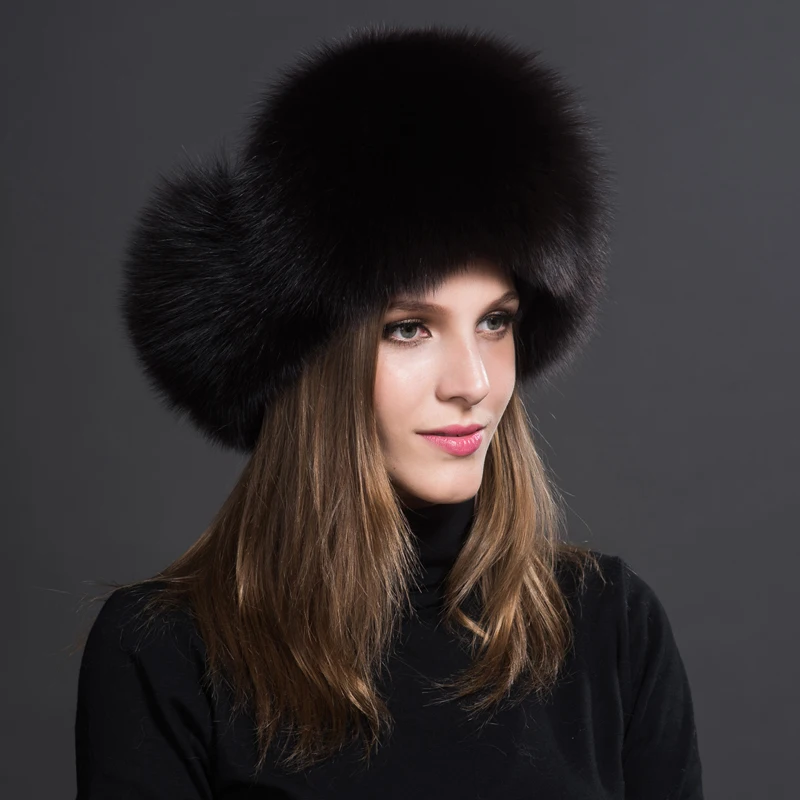 Natural Fox Fur Bomber Hats Winter Warm Women Flurfy Genuine Fox Fur Earfiap Caps Luxury Quality Russian Lady Real Fox Fur Hat