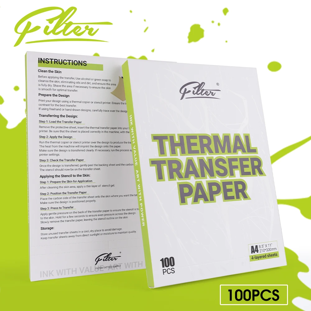 100PCS Filter Tattoo Transfer Paper A4 Size Tattoo Stencil Paper Carbon Thermal Copy Paper for Tattoo Transfer Machine