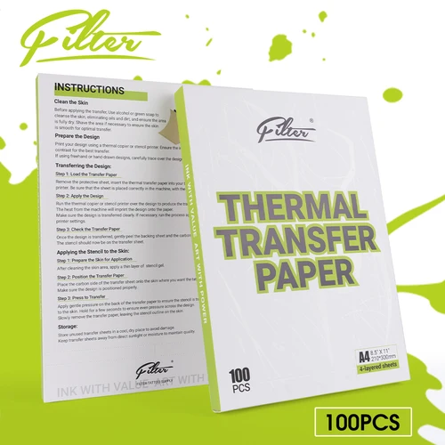 100 Uds filtro de papel de transferencia de tatuaje tamaño A4 papel de plantilla de tatuaje papel de copia térmica de carbono para máquina de transferencia de tatuajes