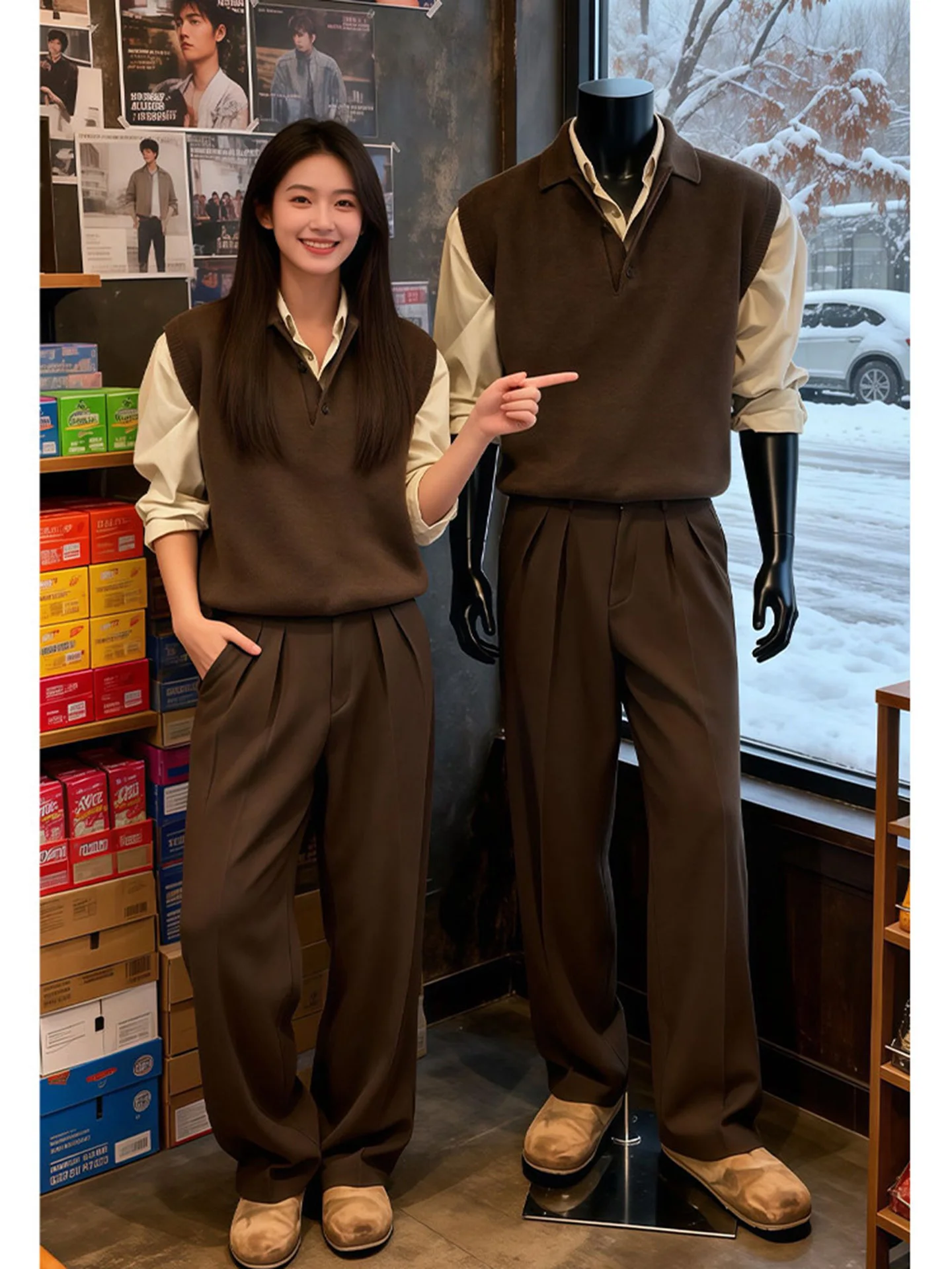 

Мужской коричневый вязаный жилет с воротником, весенне-осенний, базовый слой, повседневный, свободный крой, удобный