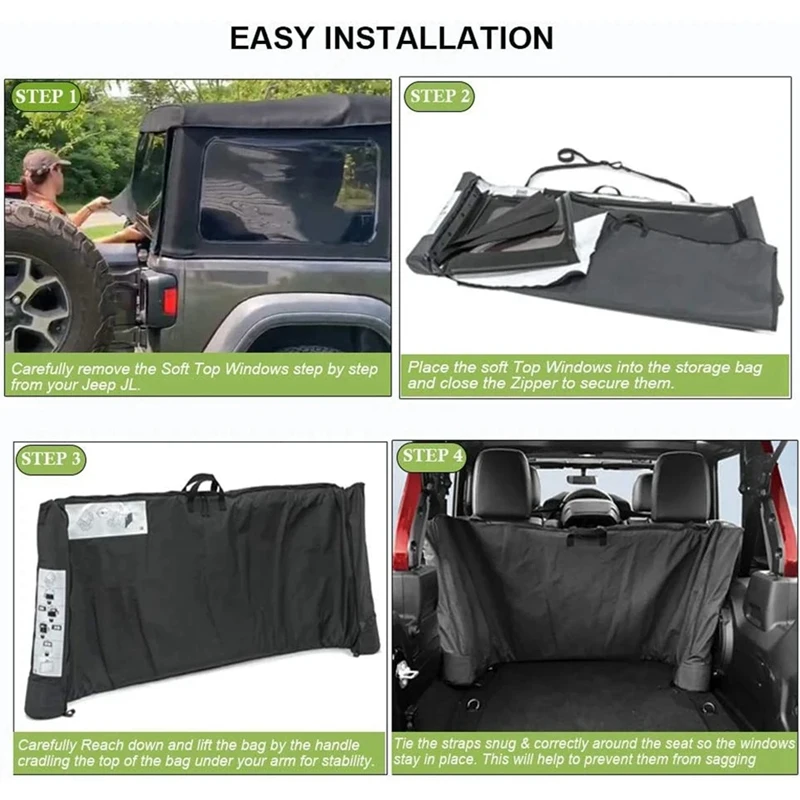 Car Soft Top Window Storage Bag For Jeep Wrangler JK/JKU JL JLU 2-Door & 4-Door Sahara Freedom Rubicon Accessories