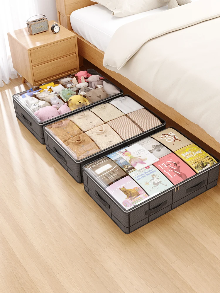 1PCS Foldable Under Bed Storage Bag Collapsible Storage Box with Large Transparent Window Suitable for Dorms Bedding Clothes