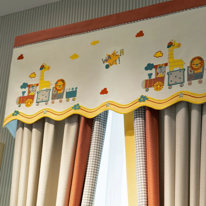 Custom Korean-style cartoon giraffe children's curtains boy girl bedroom shading cute animal little lion bay window screen rhj