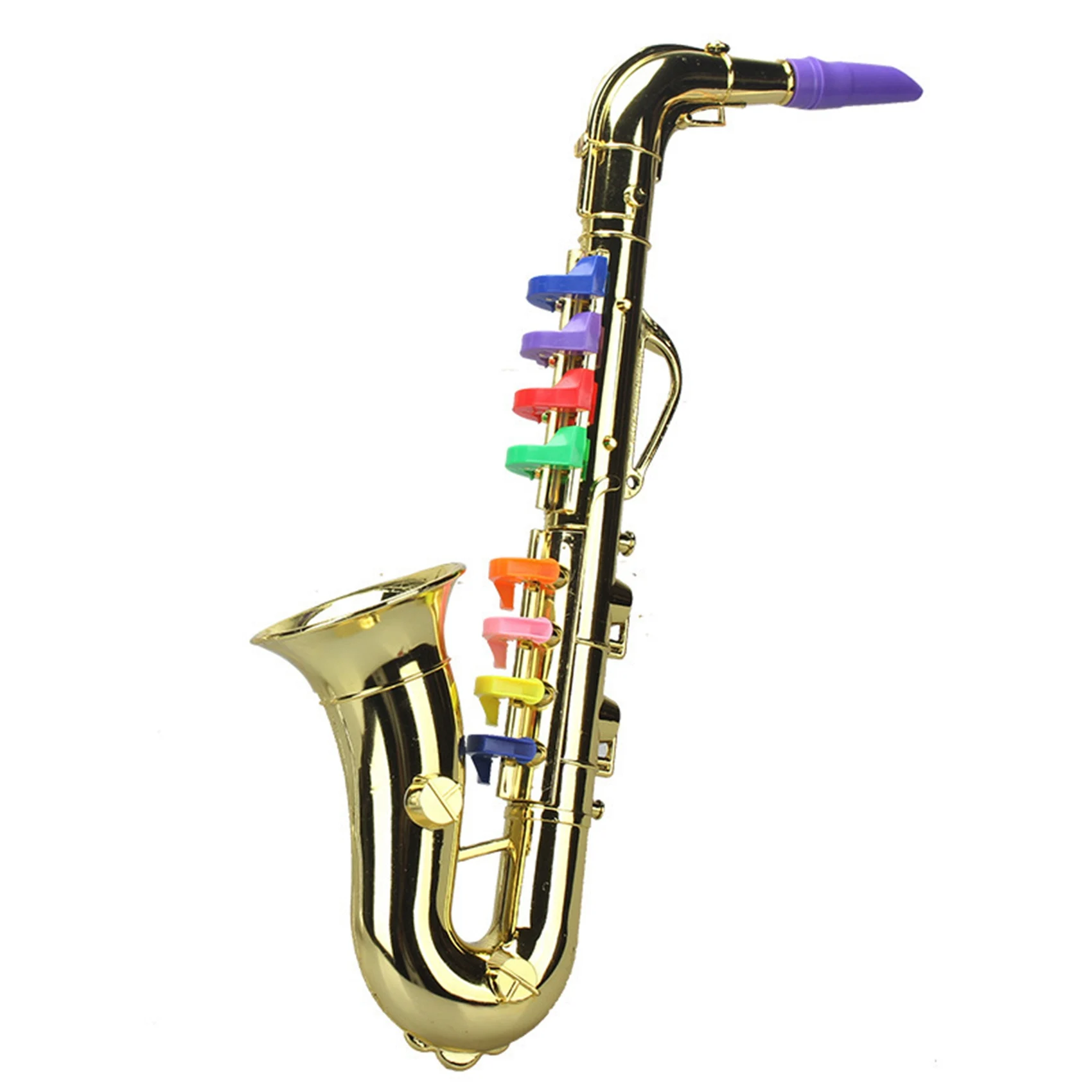 Saxophone 8 Colored Keys Metallic Simulation Props Play Mini Musical Wind Instruments for Children Birthday Toy Gold