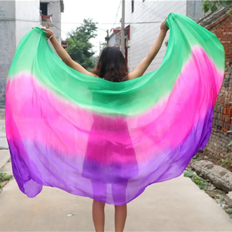 Belly Dance Silk Veils For Dancer Gradient Hand Scarf 250x114cm Real Silk Flowy Props Multi Colorful Flowy Light Wholesale Adult